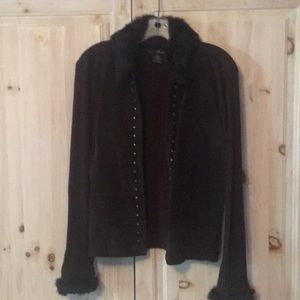 Lovely Fur Trimmed Collar Zip Sweater Jacket